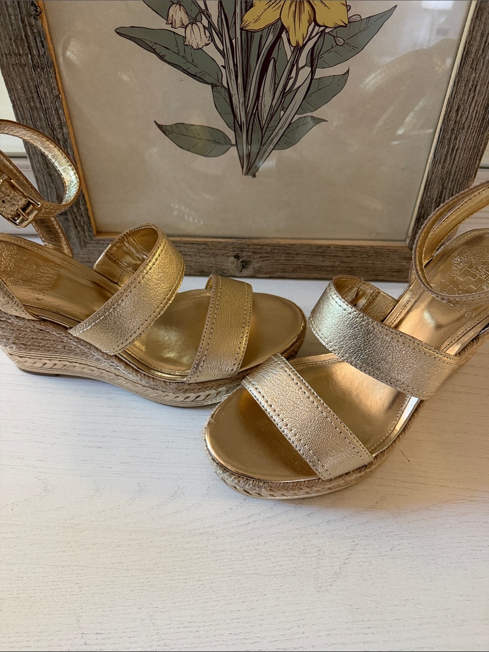 Vince Camuto Metallic Gold Espadrille Wedge Sandals - Picture 2 of 4